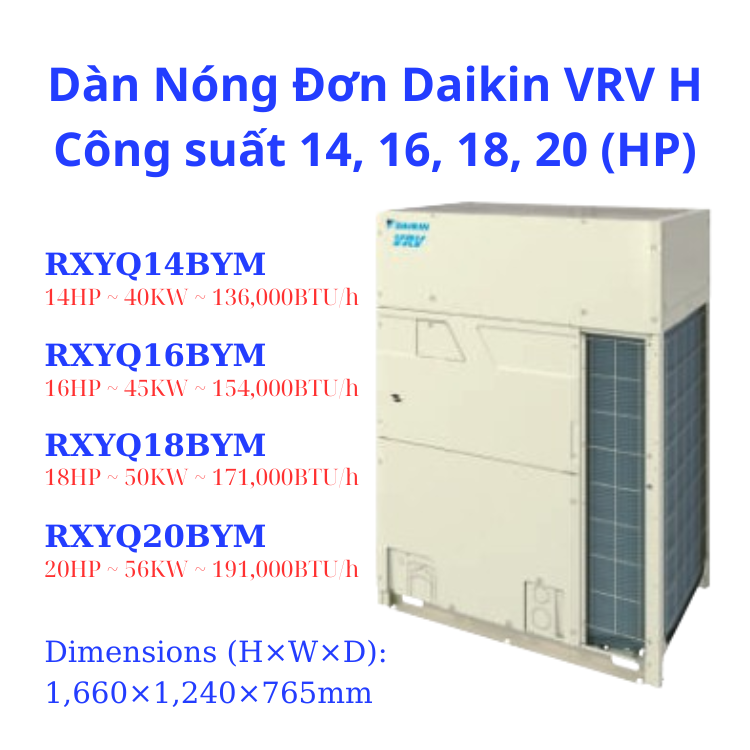 Dàn Nóng Đơn Daikin VRV H 18HP RXYQ18BYM